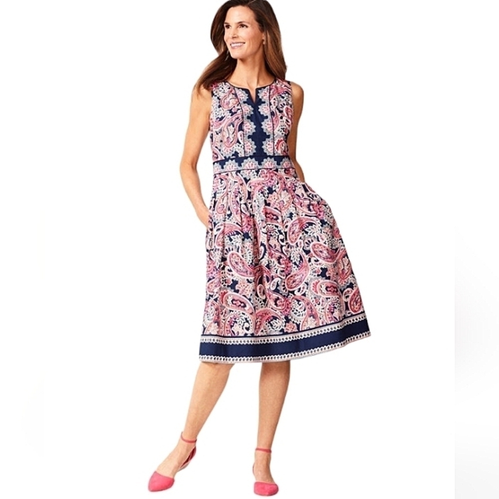 Talbots Paisley Color Block A-line Dress, Size 6